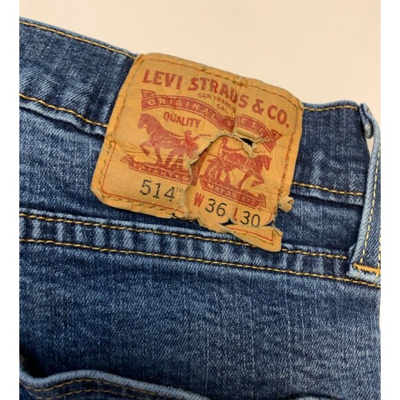 Levis 514 Jeans Mens 36x30 Mid Rise Straight Leg Distressed Stretch Denim - Picture 3 of 9